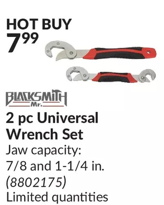 Princess Auto Mr. blacksmith 2 pc universal wrench set offer