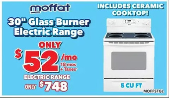 Surplus Furniture Moffat white 30" electric range with glass burners offer