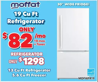 Surplus Furniture Moffat white 19 cubic foot refrigerator offer