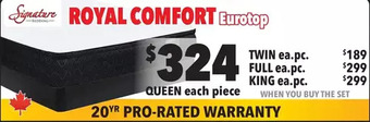Surplus Furniture Royal comfort eurotop twin mattress set offer