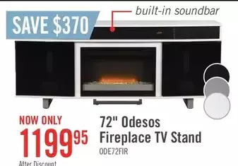 The Brick Odesos 72" tv stand with glass ember firebox and soundbar – white offer