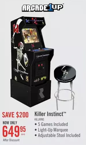 The Brick Arcade1up killer instinct™ arcade cabinet with riser and stool offer