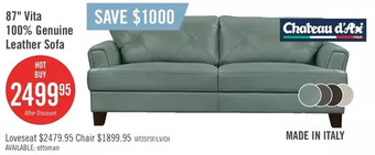 The Brick Vita 100% genuine leather sofa - seafoam offer