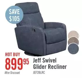 The Brick Jeffery velvet swivel glider recliner - indigo offer