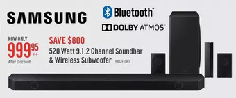 The Brick Samsung 9.1.2 channel soundbar with wireless subwoofer and rear speakers - hw-q910b/zc offer