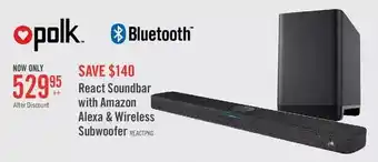 The Brick Polk react soundbar and 7" wireless subwoofer package - reactbar/reactsub offer