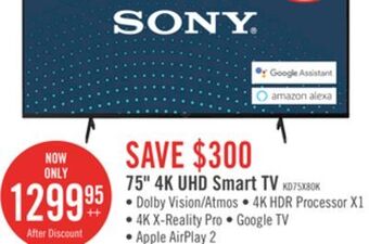 The Brick Sony bravia 75" x80k 4k hdr led smart google tv - 2z7761 offer