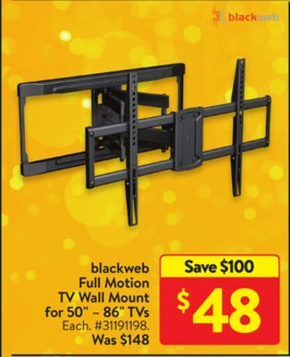 Walmart Blackweb full motion tv wall mount for 50" - 86" tvs offer