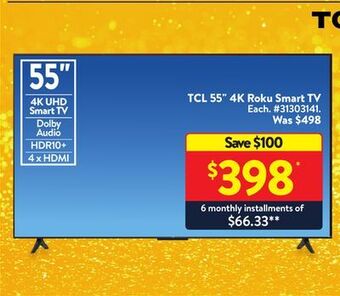 Walmart Tcl 55" 4k roku smart tv offer