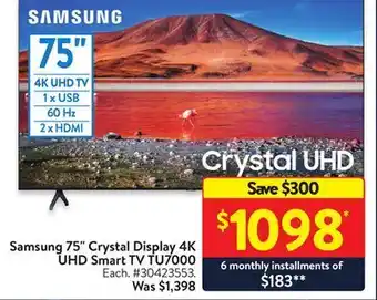 Walmart Samsung 75" crystal display 4k uhd smart tv tu7000 offer