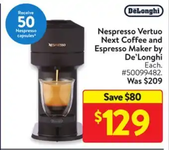 Walmart Nespresso vertou next coffee and espresso maker by de'longhi offer