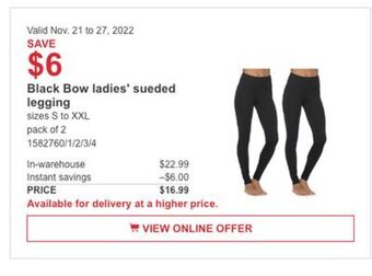 Costco Black bow ladies' sueded legging offer