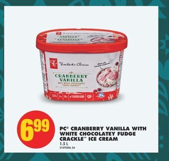 No Frills Pc® cranberry vanilla with white chocolatey fudge crackle™ ice cream, 1.5 l offer