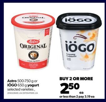 Real Canadian Superstore Astro 500-750 g or iögo 650 g yogurt offer