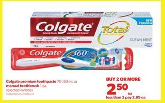 Real Canadian Superstore Colgate premium toothpaste 70-150 ml or manual toothbrush 1 ea. offer