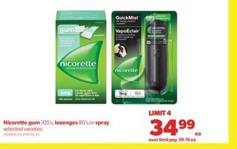 Real Canadian Superstore Nicorette gum 105's, lozenges 80's or spray offer