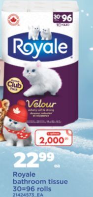 Real Canadian Superstore Royale bathroom tissue 30=96 rolls offer