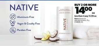 Real Canadian Superstore Native deodorant, 75 g offer
