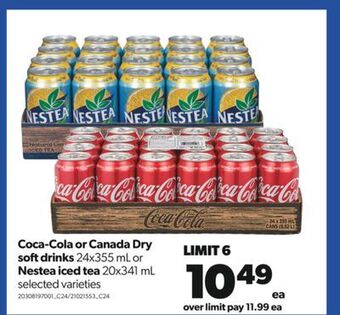 Real Canadian Superstore Coca-cola or canada dry softdrinks, 24x355 ml or nestea iced tea, 20x341 ml offer