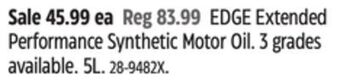 Canadian Tire Castrol edge extended performance synthetic motor oil offer