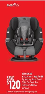 Canadian Tire Evenflo symphony sport 3-in-1 child car seat offer