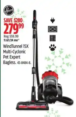 Canadian Tire Hoover windtunnel 15x multi-cyclonic pet expert bagless canister vacuum offer