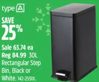 Canadian Tire Type a 30l rectangular step bin, black or white offer