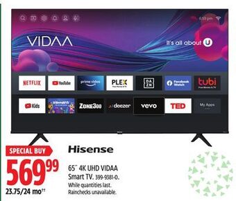 Canadian Tire Hisense 65" 4k uhd vidaa smart tv offer