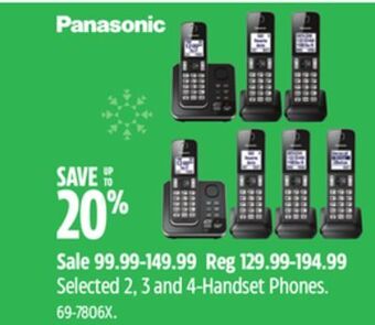 Canadian Tire Panasonic selected 2, 3 and 4-handset phones offer