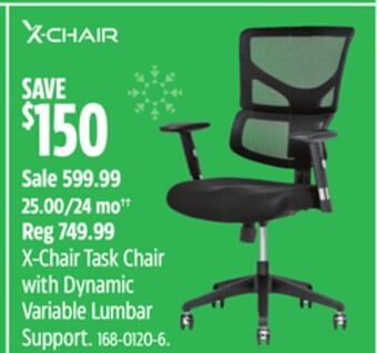 Canadian Tire X-chair task chair with dynamic variable lumbar support offer