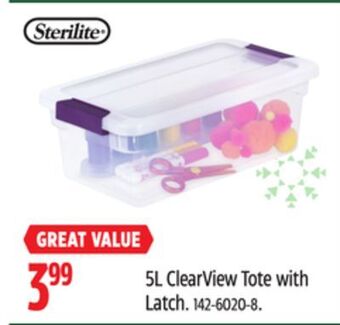 Canadian Tire Sterilite 5l clearview tote with latch offer