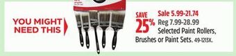 Canadian Tire Premier selected paint rollers, brushes or paint sets offer