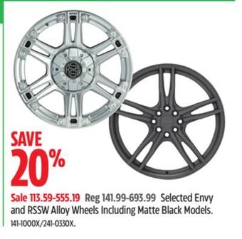 Canadian Tire Selected envy and rssw alloy wheels including matte black models offer