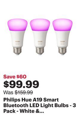 Best Buy Philips hue a19 smart bluetooth led light bulbs - 3 pack - white & colour ambiance - only at best buy offer