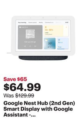 Best Buy Google nest hub (2nd gen) smart display with google assistant - charcoal offer