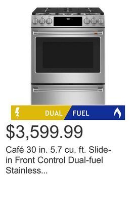 Costco Café 30 in. 5.7 cu. ft. slide-in front control dual-fuel stainless steel convection range with true european convection offer