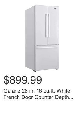 Costco Galanz 28 in. 16 cu.ft. white french door counter depth refrigerator with folding shelf offer