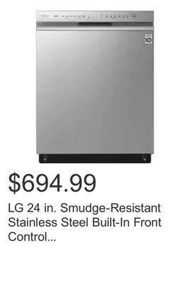 Costco Lg 24 in. smudge-resistant stainless steel built-in front control dishwasher with 3rd rack and thinq technology offer
