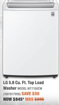 Home Depot Lg 5.8 cu. ft. top load washer offer