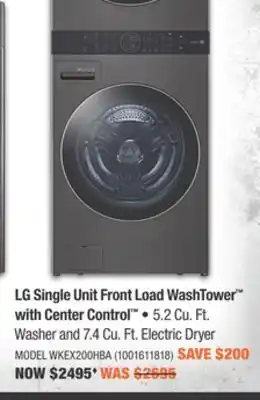 Home Depot Lg single unit front load washtower™ with center control™ offer