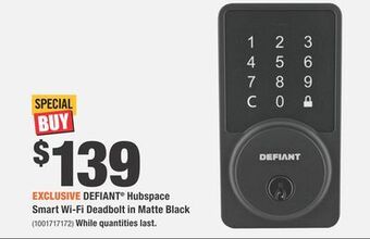Home Depot Defiant® hubspace smart wi-fi deadbolt in matte black offer