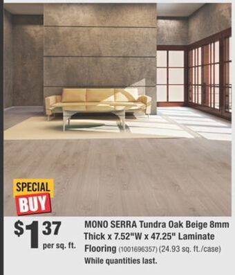 Home Depot Mono serra tundra oak beige 8mm thick x 7.52"w x 47.25" laminate flooring offer
