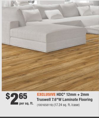 Home Depot Hdc® 12mm + 2mm truswell 7.6"w laminate flooring offer