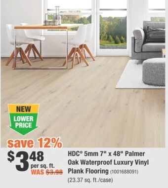 Home Depot Hdc® 5mm 7" x 48" palmer oak waterproof luxury vinyl plank flooring offer
