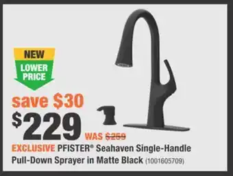 Home Depot Pfister® seahaven single-handle pull-down sprayer in matte black offer