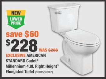 Home Depot American standard cadet® millennium 4.8l right height™ elongated toilet offer