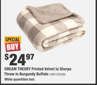 Home Depot Dream theory printed velvet to sherpa throw in burgundy buffalo offer
