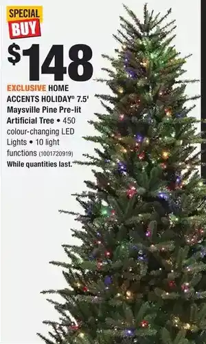 Home Depot Home accents holiday 7.5' maysville pine pre-lit artificial tree offer