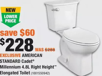 Home Depot American standard cadet millennium 4.8l right height elongated toilet offer