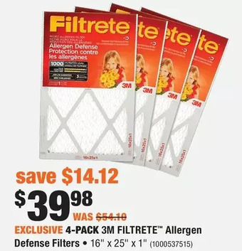 Home Depot 3m filtrete allergen defense filters offer